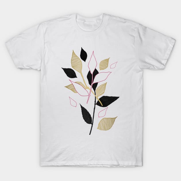 Green, Gold, and a touch of Pink Foliage T-Shirt by JJLosh